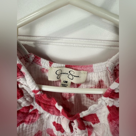Jessica Simpson muslin white and red ruffle heart print top. Size 12 month. - Picture 3 of 3